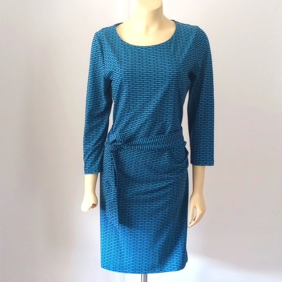 Ellie Kai shift dress blue black geometric rouged on one side - Picture 1 of 9